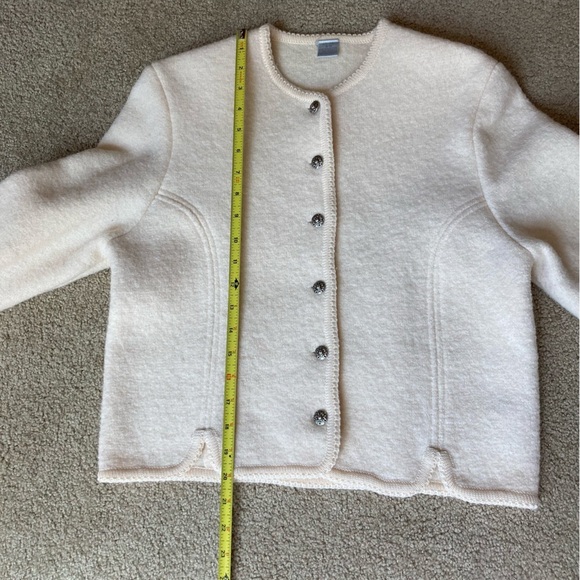Vintage Cream White Boiled Wool Jacket Sweater Cardigan Coat Sz 9/10 Hong Kong - Picture 5 of 9